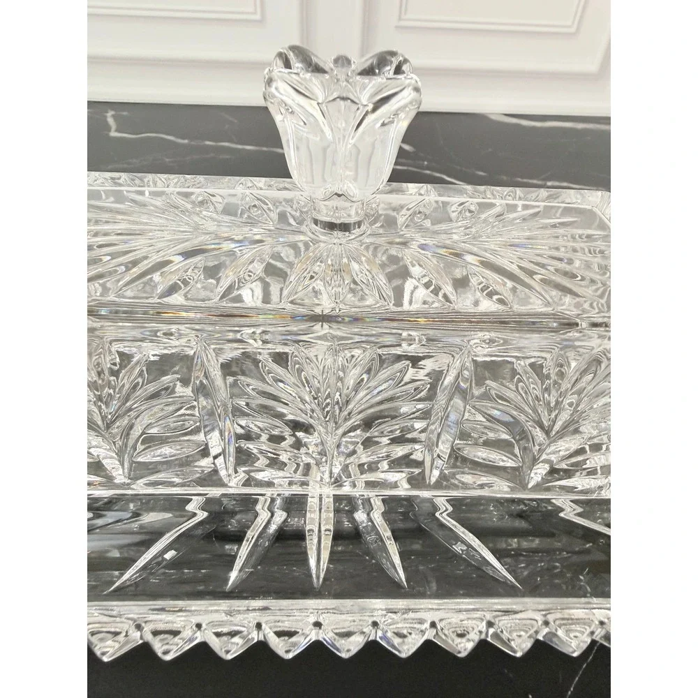 VTG Fifth Avenue Crystal Butter Dish with Underplate and Butterknife 3 Piece